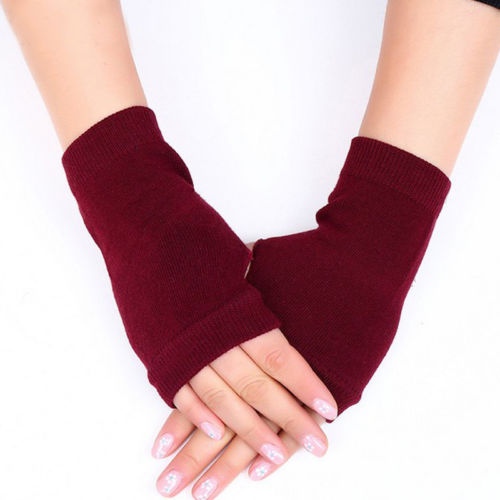 1 Pair Women Soft Arm Warmer Protected Cashmere Fingerless Winter Gloves Hand Wrist Warmer Mittens Black Red Green