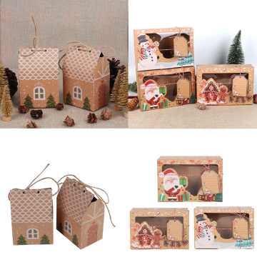 Christmas New Year Decorations Candy Boxes Gift Bags Mini House Shape Kraft Paper Gift Box Christmas Decor for Home Noel Navidad