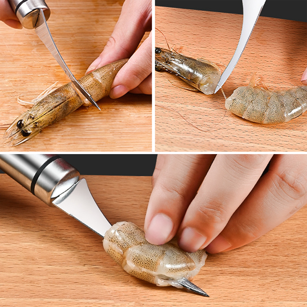 1PC Stainless Steel Shrimp Cutter Food Cleaning Tool Black Walnut Handle Kitchen Prawn Deveiner Lobster Knifes Kitchen Gadgets