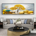 Modern Golden Abstract Landscape Art Golden Tree and Stone Pictures Painting Wall Art for Living Room Home Decor (No Frame)