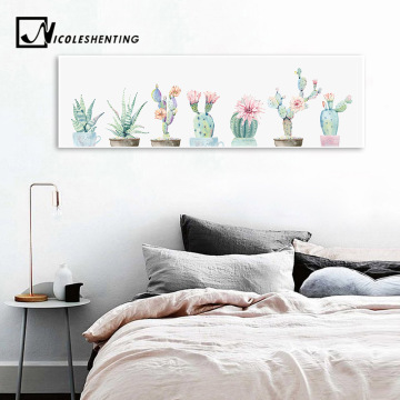 Flower Cactus Decoration Plant Wall Art Canvas Poster and Print Landscape Painting Long Wall Picture for Living Room Home Decor