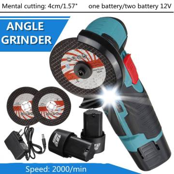 12V 500W Brushless Angle Grinder Mini Cordless Angle Grinder Polishing Machine Diamond Cutting Power Tool with Two Batteries