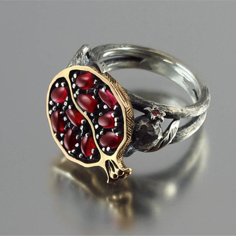 Milangirl Vintage Fruit Fresh Red Garnet Rings For Women s Resin Stone Pomegranate Jewelry Ancient Anniversary Ring