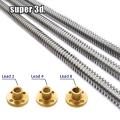 T8 Lead Screw Rod OD 8mm Pitch 2mm Lead 2mm Length 150mm-750mm Threaded Rods with Brass Nut for Reprap 3D Printer