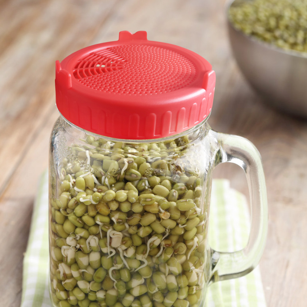 Wide Mouth Plastic Mason Jar Sprouting Lid Food Grade Mesh Sprout Cover Seed Crop Germination Vegetable Silicone Sealing Ring