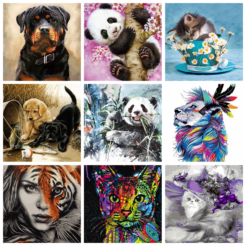 Frameless Panda Animals Oil Canvas Painting Diy Digital Painting By Numbers Modern Wall Art Picture For Home Wall Artwork