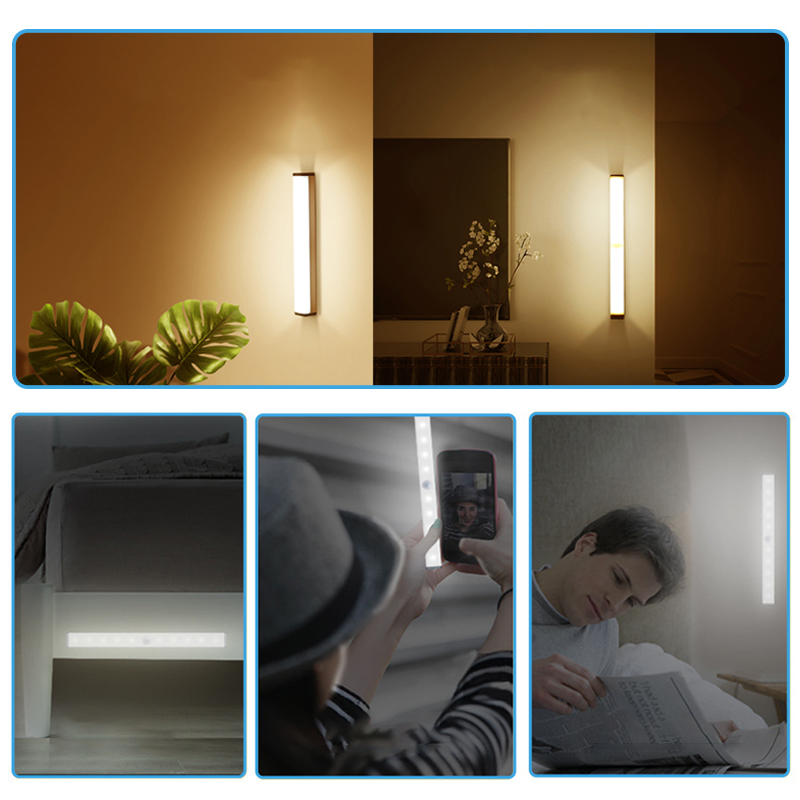 2020 LED Motion Sensor Night Light USB Rechargeable 15cm/21cm/30cm/50cm Night lamp For Kitchen Cabinet Wardrobe Wall Lamp