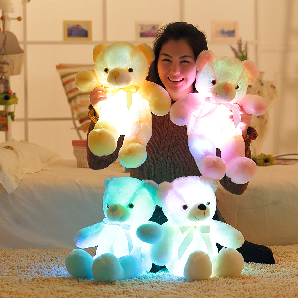 1pc 50cm Colorful Glowing Bear Toy Creative Light Up LED Teddy Bear Stuffed Animals Plush Toy Christmas Gift For Kids Pillow
