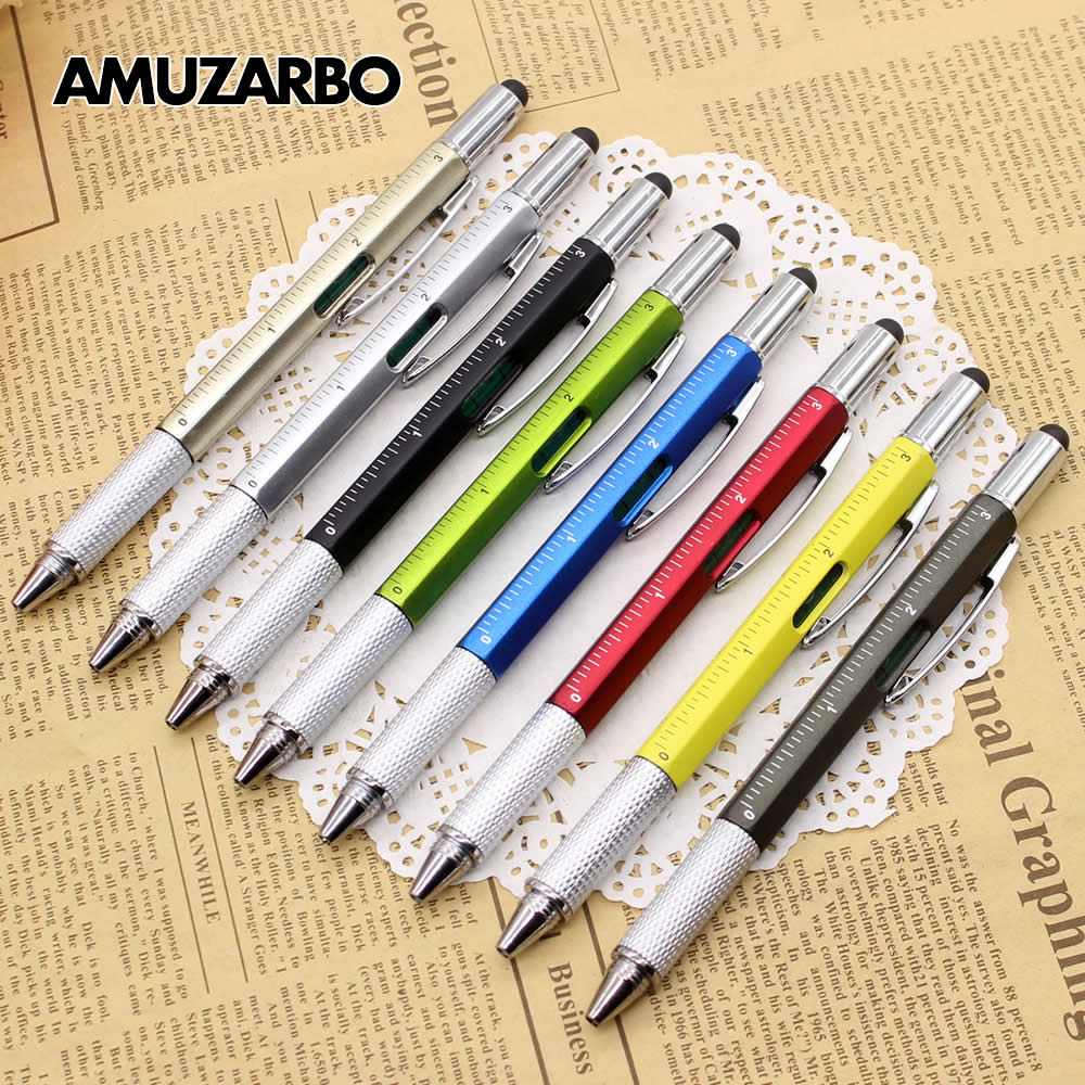 Novel Multifunctional 6 In 1 Pen Screwdriver Ruler Metal Tool Gift For School office supplie stationery pen