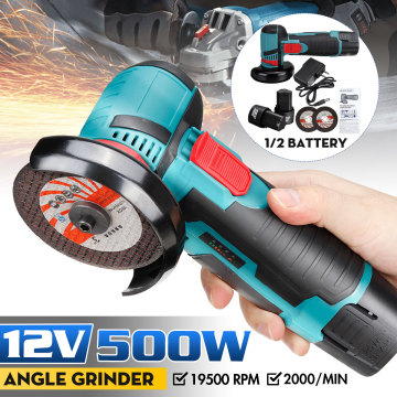 12V 500W Brushless Angle Grinder with Two Batteries Mini Cordless Angle Grinder Polishing Machine Diamond Cutting Power Tool