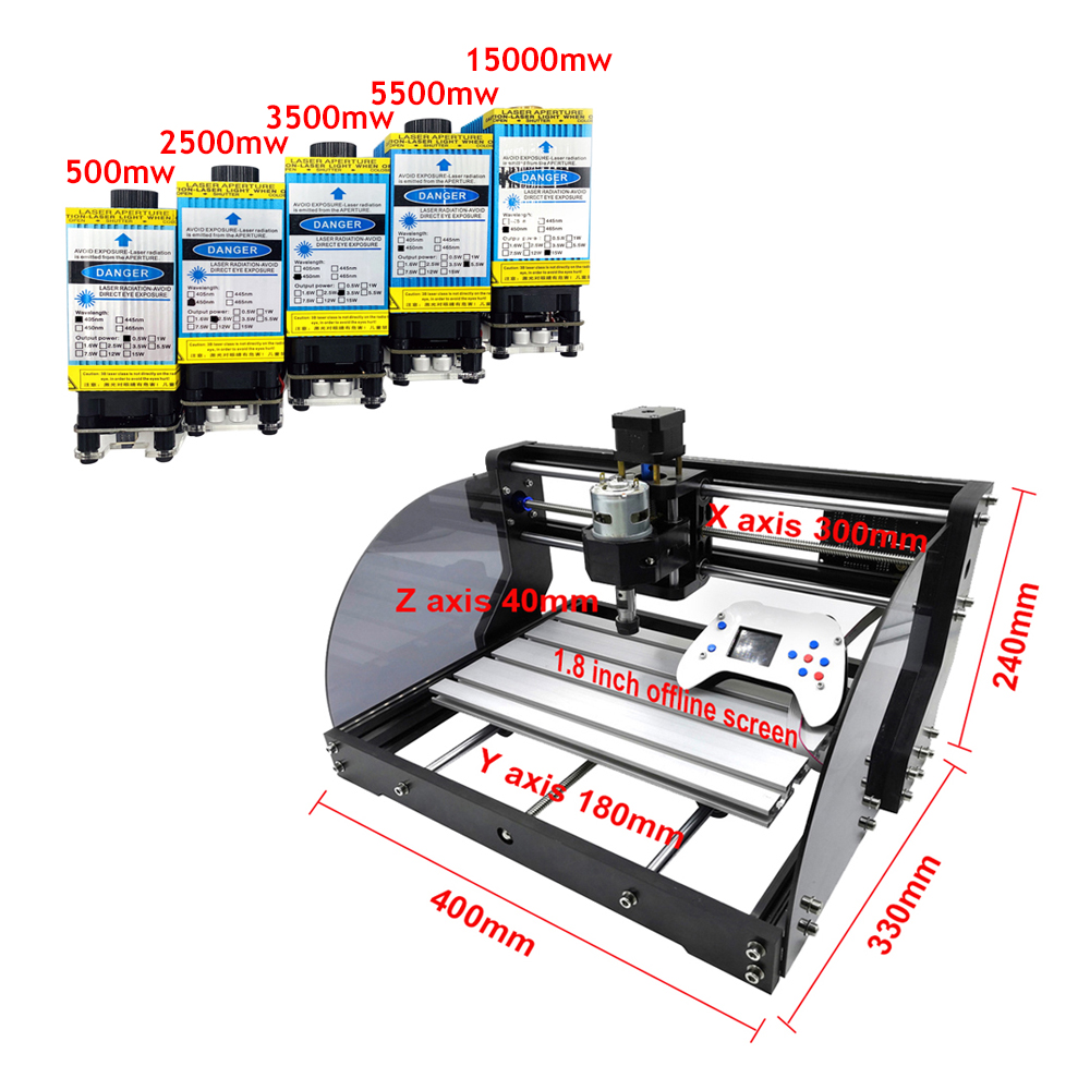 CNC 3018 Pro Max Laser Engraver Machine 0.5W-15W 3 Axis Milling DIY Wood Routers Laser Engraving Cutting With Offline Controller