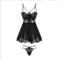 New Sexy Lingerie Female Sleepwear Winter Water Soluble Floating Flower Eyelash Lace Perspective Temptation Sling Nightgown