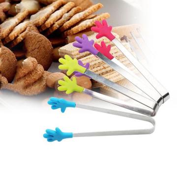 1PCS Random Color Stainless Steel Kitchen Tongs Small Cute Non-slip Silicone Tip Tongs Ice Tongs Food Clips BBQ Utensils