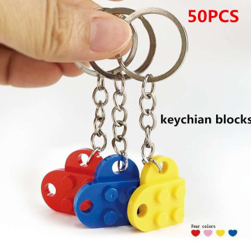 50PCS/set Key Chain Blocks Heart Blocks Brick Building Blocks Accessories Keychain Block Model Kits Set DIY Toys for Kids