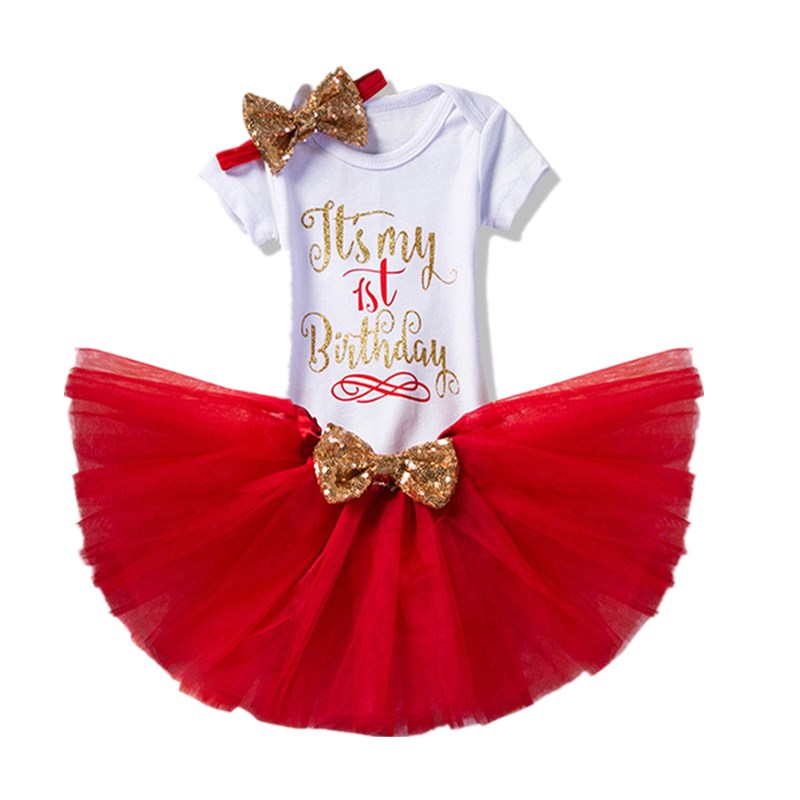 Baby 1st Birthday Party Newborn Little Girls Summer Shirt +Dress Tutu (Tops+Headband+Dress) 3pcs Costume Toddler 6 12 24 Months