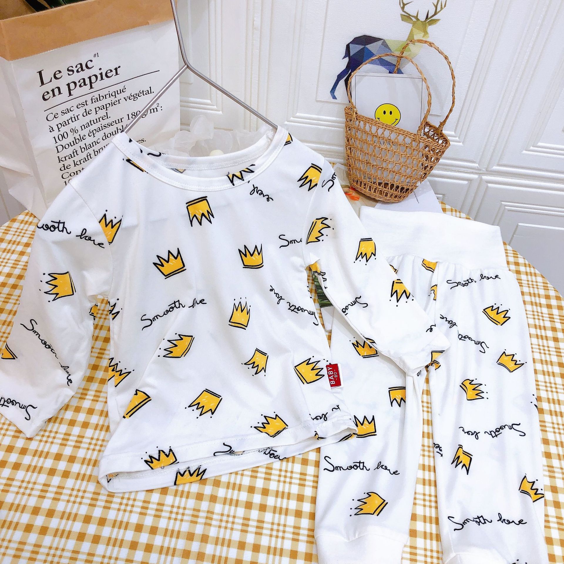 Children Clothing Spring and Autumn Set Casual Infants Baby Pajamas Long Sleeve High-waisted Thermal Underwear Wholesale