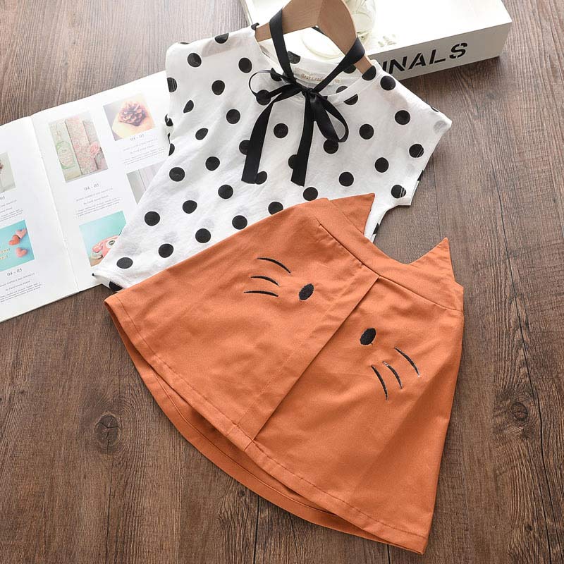 Bear Leader Girls Sets 2021 New Fashion Summer Kids Clothes Polka Dot T-Shirt and Cute Cartoon Skirt Girls Clothing For 2-6Y