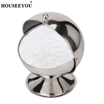 HOUSEEYOU Stainless Steel Sugar Creamer Pots Candy Bowl Spherical Kitchen Seasoning Boxes Bottle Flip Cup Baptism Sugar Can Jars