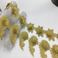 New style Formal dress children's wear DIY Garment Accessories 3D gold Lace Fabric Sewing Wedding Lace Trim embellishment
