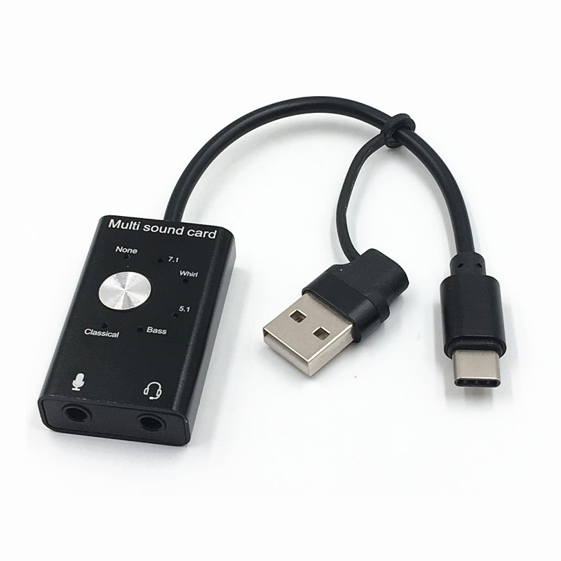 Portable External Sound Card USB 2.0 Type-C to 3.5mm Jack Headphone Microphone Audio Adapter for Windows Mac Linux Android