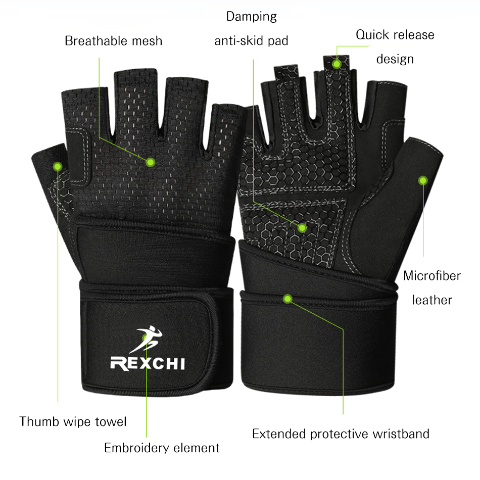 Professional Gym Fitness Gloves Wristband Crossfit Workout Power Weight Lifting Bodybuilding Half Finger Glove Equipment