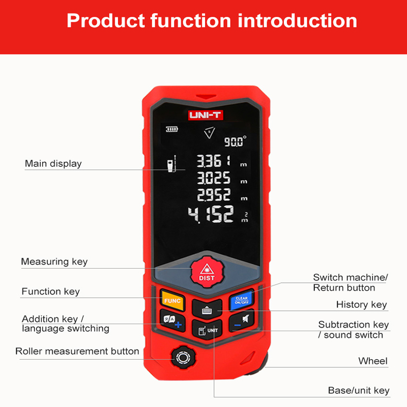 UNI-T digital laser distance meter Curvature measurement rangefinders handhled curve measurement 50m 80m 120m large HD display