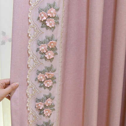 Princess Luxury Curtains for Living Room Bedroom European Curtain Floral Embroidery Drapes Pink Girls Blinds Lace Window Valance