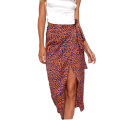 Women Fashion High Waist Bandage Long Leopard Print Skirt Summer Autum Holiday Casual Ruffle Wrap Sundress All-match Skirt