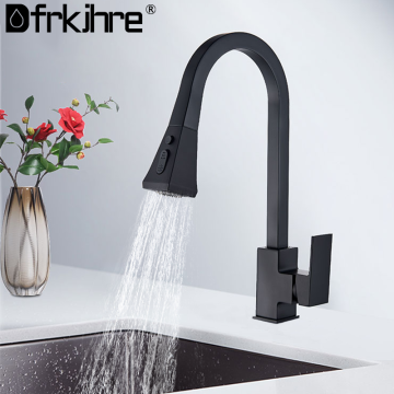 Kitchen Faucet Pull Down Single Handle Black Kitchen Sink 360 Degree Rotatio Mixer Tap 2 Pattern Shower Spout Hot Cold Faucet