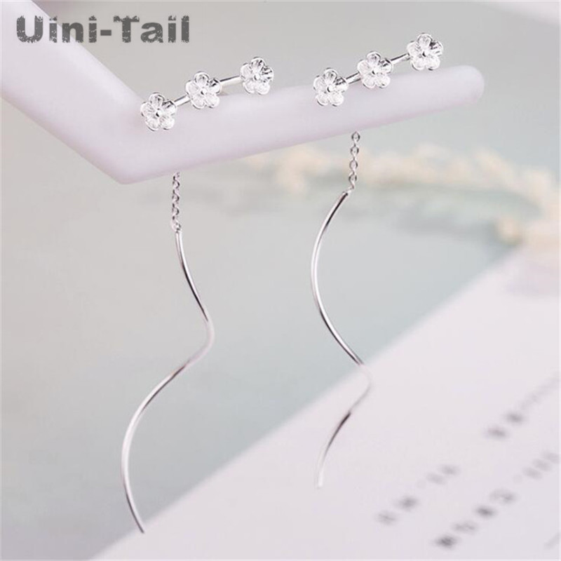 Uini-Tail hot 925 sterling silver plum blossom wave ear wire female long student wild fresh earrings personality temperament