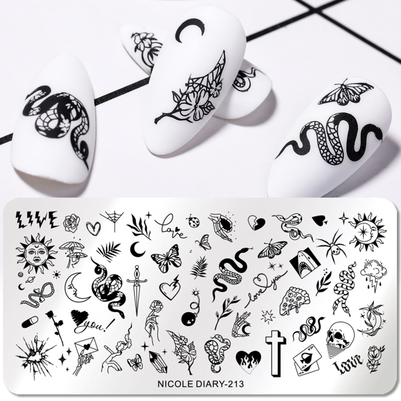 NICOLE DIARY Geometric Design Stamping Plate Flower Stainless Steel Nail Art Image Stamp Stencils Marble Snake Print Template