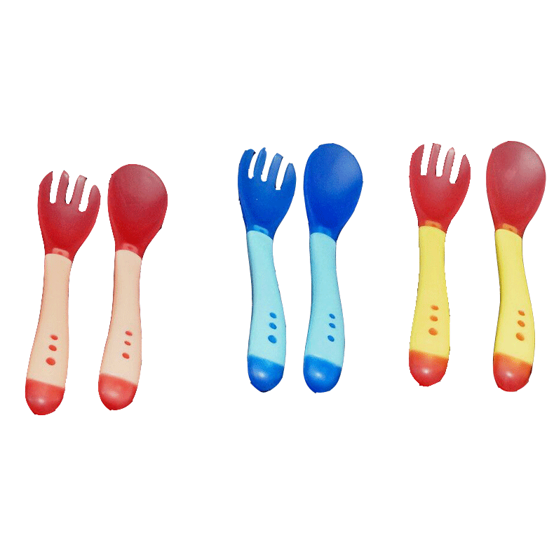 Baby Spoons Forks Baby Safety Feeding Temperature Sensing Spoon Baby Silicone Spoon Kids Children Flatware Feeding