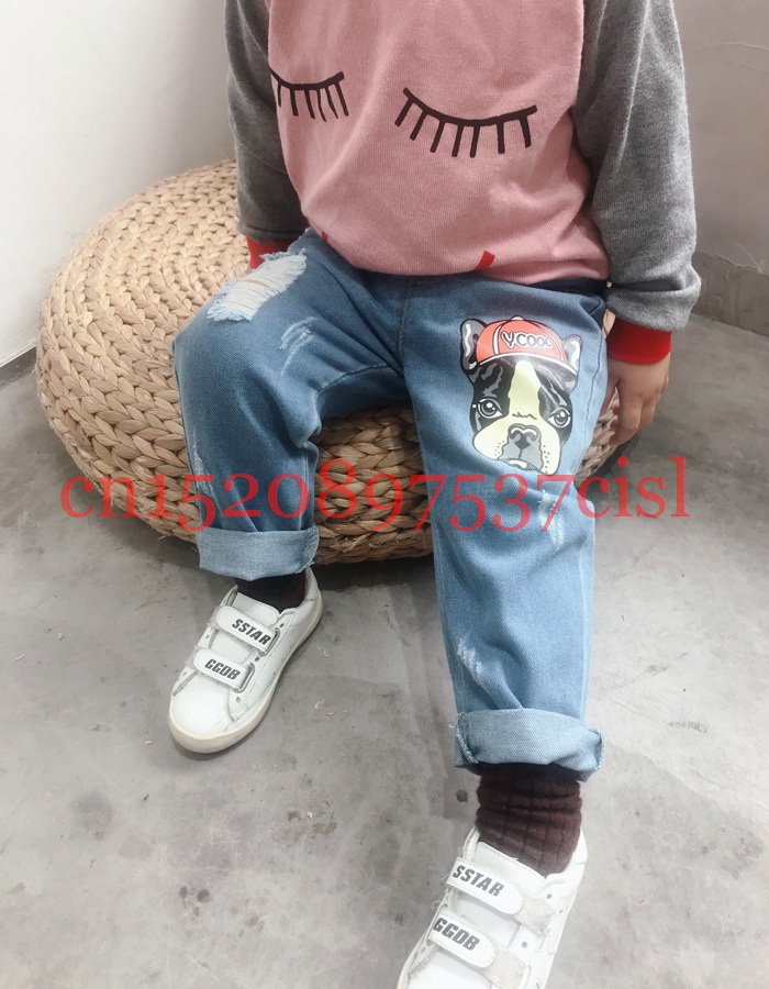 Spring Baby clothing Boys Girls Denim Jeans Dog Paiting Pants Autumn Trousers Black Harem Pants for little Child WUA880602