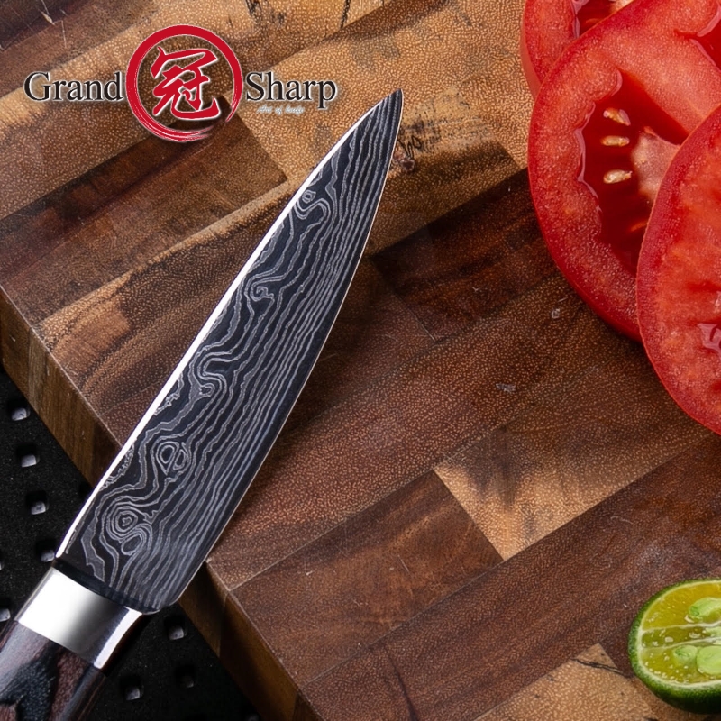 Grandsharp Chef Kitchen Knives Damascus Pattern German Stainless Steel Paring Santoku Nakiri Cleaver Cooking Professional Tools