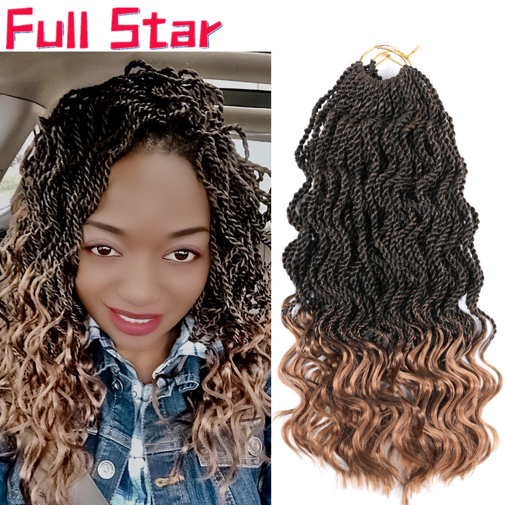 Full Star Ombre braiding hair Senegalese twist hair crochet braids synthetic crochet braid hair 14" 35 strands /pack ends curly