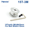 POWGE 15 Teeth Arc HTD 3M Timing Pulley Bore 4mm 5mm for Width 10mm 3M synchronous belt HTD3M Belt pulley Wheel Gear 15Teeth 15T