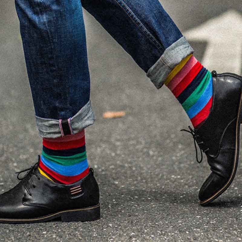 [COSPLACOOL]Colorful Stripe Happy Skateboard Business Socks Men In Tube High Quality Meias Fashion Cotton Absorbent Unisex Sox