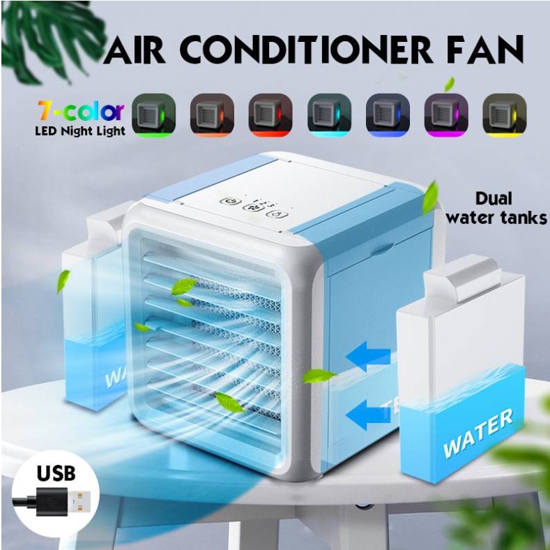 Portable Air Conditioner 7 Colors Light Conditioning Humidifier Purifier USB Desktop Air Cooler Fan With 2 Water Tanks Home