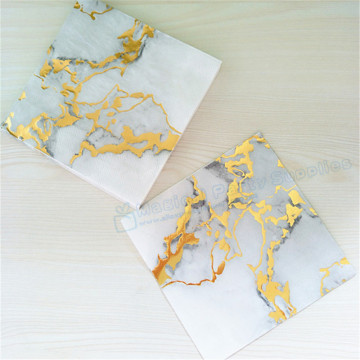 Free Ship 100pcs Grey Marble with Gold Foil Paper Napkin Birthday Wedding & Engagement Party Supply Tissue Napkin Serviettes
