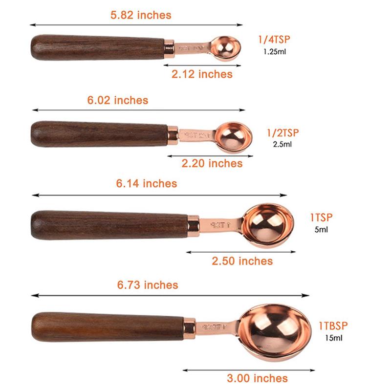 4pcs Rose Gold Measuring Spoon Sets Creative Multipurpose Wooden Handle Measuring Cup Kitchen Cooking Measuring Tool