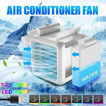 Portable Mini Air Conditioner Fan 7-Colors LED Conditioning Humidifier Purifier USB Desktop Air Cooler Fan + 2 Water Tanks Home