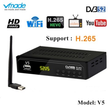 Vmade S2 V5 Satellite TV Receiver+USB WIFI Europe Audio decoder Support H.265/HEVC YouTube Biss Key DVB S2 TV tuner Set Top Box