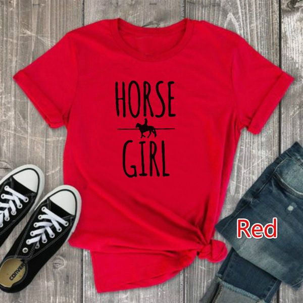 HORSE GIRL Letter Print T Shirt Women Short Sleeve O Neck Loose Tshirt Summer Women Causal Tee Shirt Tops Camisetas Mujer