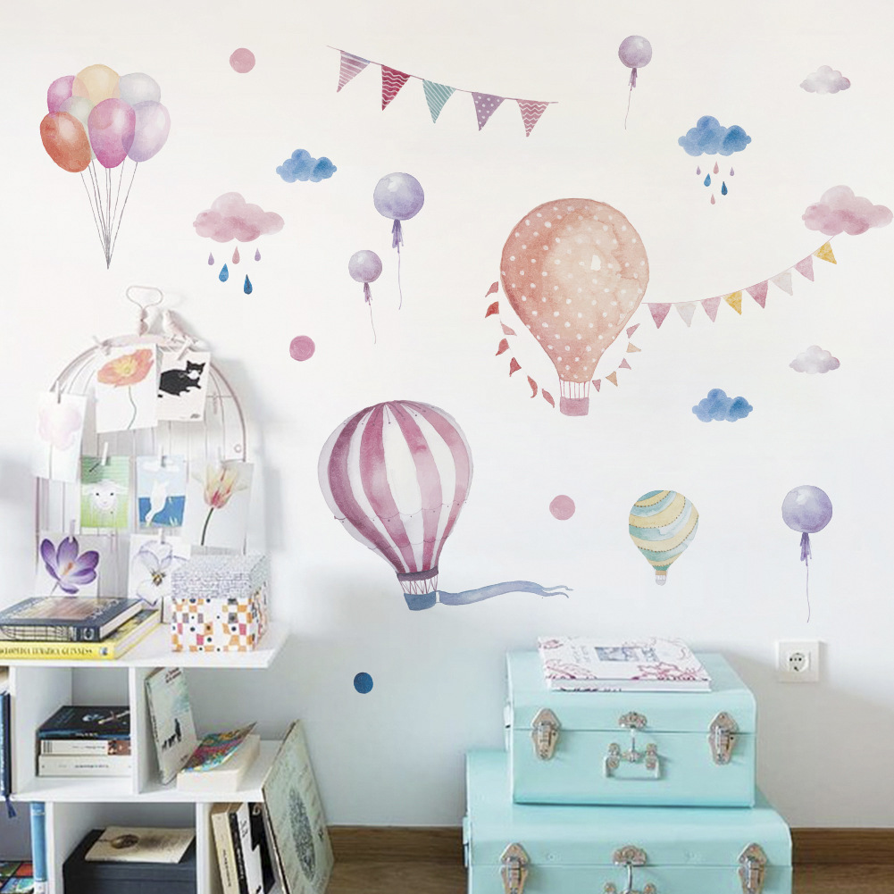 Cartoon Hot Air Balloon Wall Stickers Animals Kids room Baby Nursery Room Decoration Wall Decals Eco-friendly Art Vinyl Murals