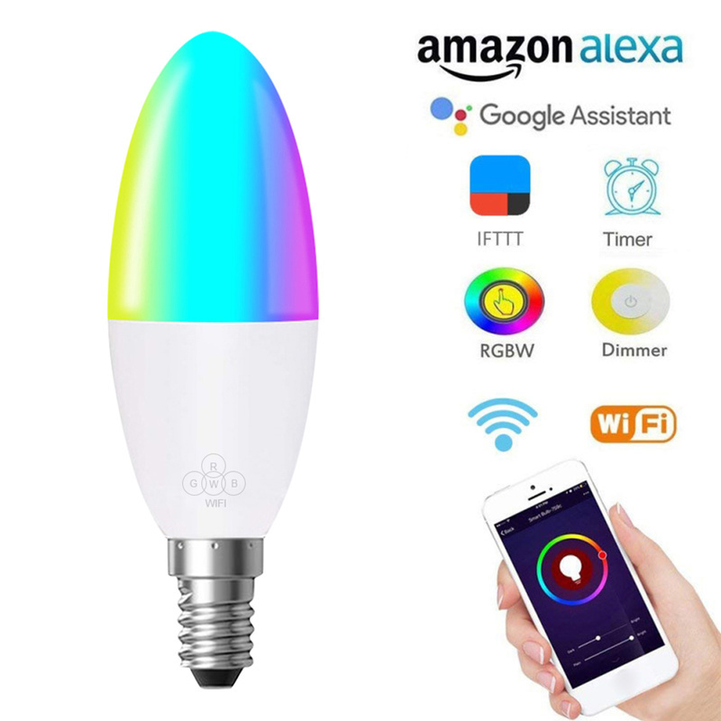 Smart WiFi Candle Bulb RGB Projector Spotlight Bulb Holder Alexa Google Home / IFTTT 6W Smart Voice Control for Home Decoration