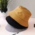 Korean Adult Kids Summer Foldable Bucket Hat Solid Color Hip Hop Wide Brim Beach UV Protection Round Top