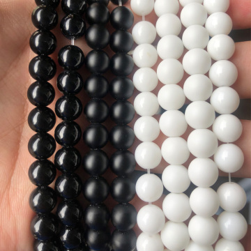 Natural Stone Black White Dull Polish Matte Onyx Agates Smooth Round Beads For Jewelry Making DIY Bracelet 4/6/8/10/12mm 15