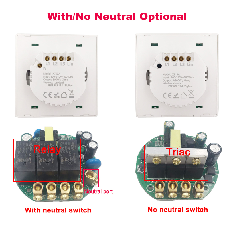 Lonsonho Tuya Zigbee Smart Switch With / No Neutral EU UK 220V Wireless Button Light Switches Support Zigbee2mqtt Home Assistant