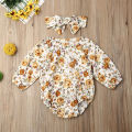 0-18M Newborn Baby Girl Clothes Flower Long Sleeve Romper Jumpsuit+Headband Outfit