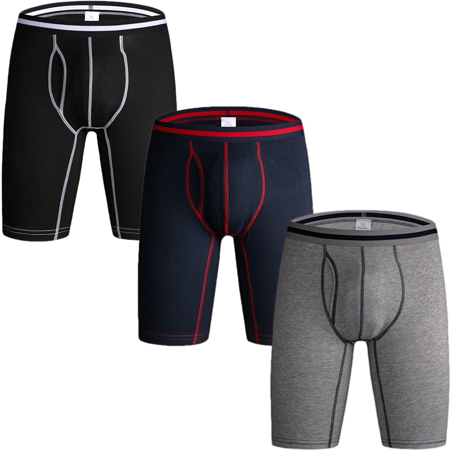 3 Pack Men's Long Leg Boxer Shorts Briefs Cotton Multipack Open Fly Pouch Sports Underpants Underwear Panties for Men